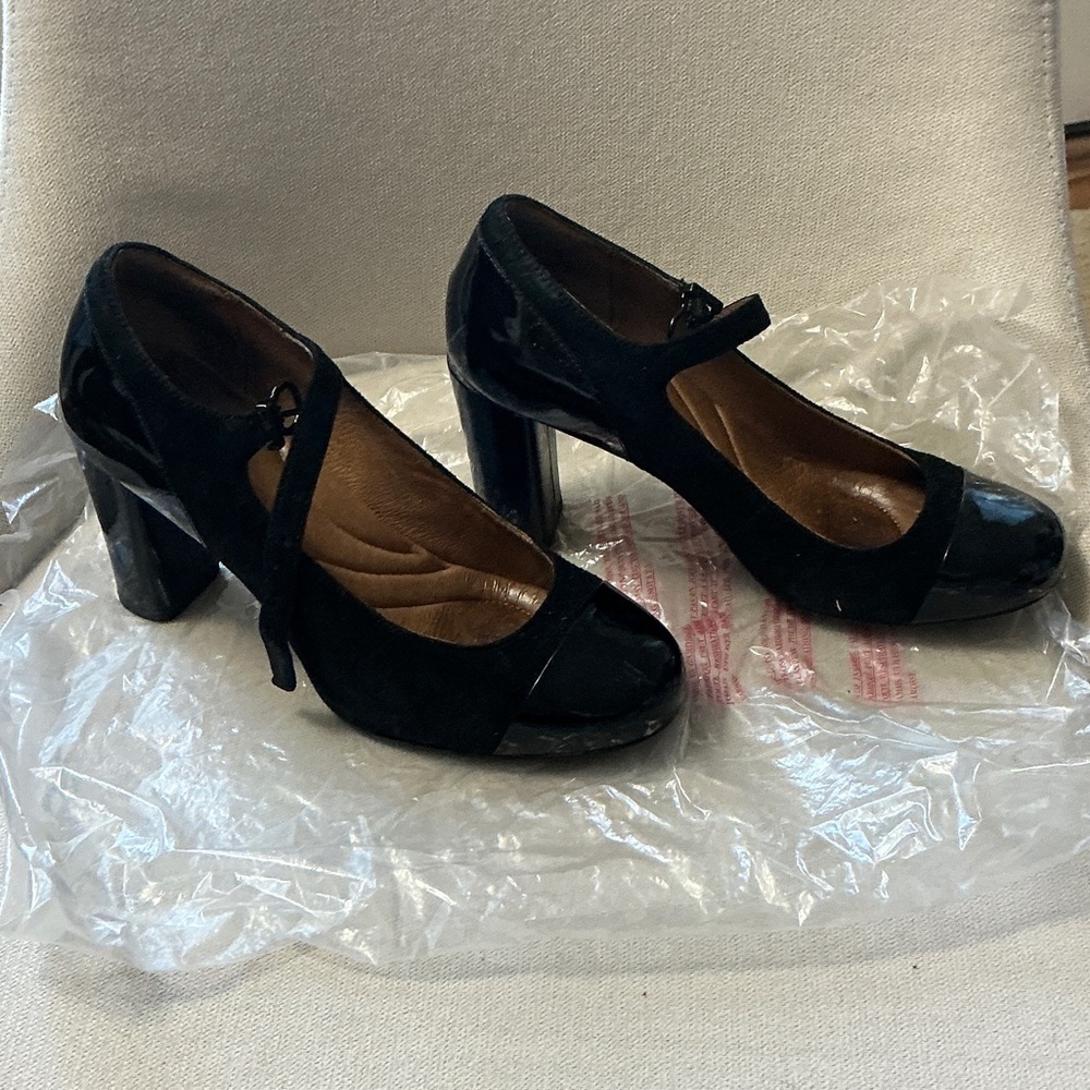 Clark’s patent leather and suede heels